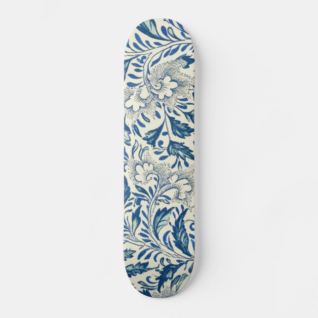 Skateboard Patrón floral azul Diseño antiguo asiático (Anverso)