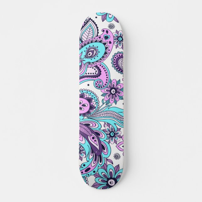 Skateboard Patrón floral azul púrpura de abstracto moderno de (Anverso )