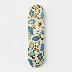 Skateboard Patrón floral azul retro Guay trendy