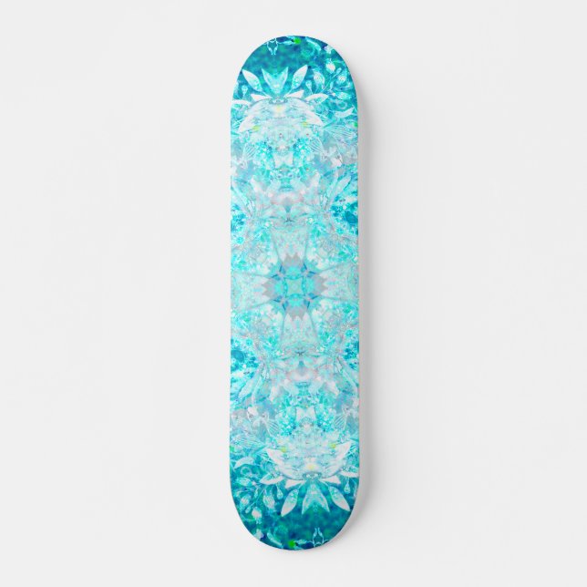 Skateboard Patrón floral azul turquesa Aqua (Anverso )
