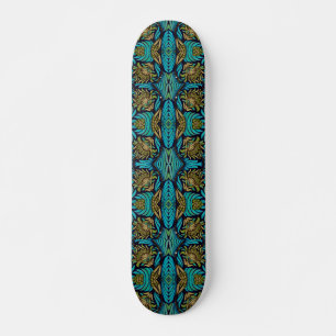 Skateboard Patrón floral azul turquesa Art Nouveau