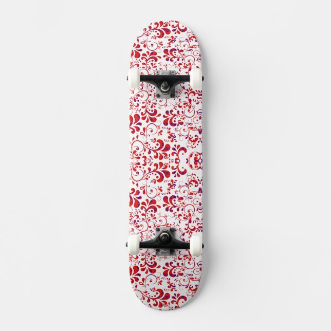 Skateboard Patrón floral blanco y rojo (Anverso)