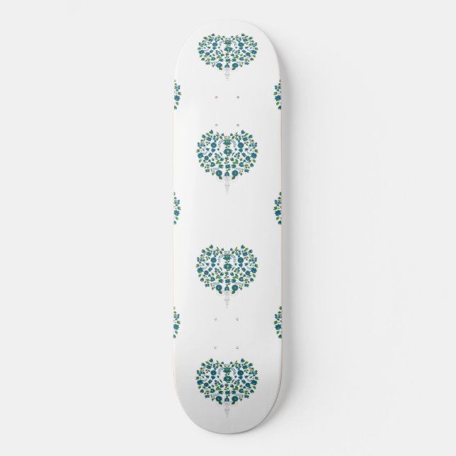 Skateboard Patrón floral cardíaco (Anverso)