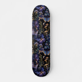 Skateboard Patrón Floral Celestial Místico Oscuro de Mariposa