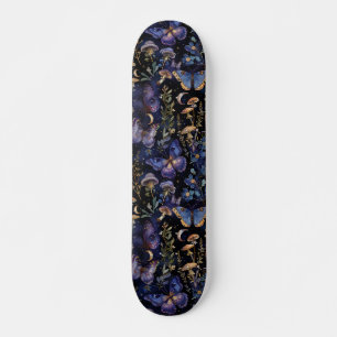 Skateboard Patrón Floral Celestial Místico Oscuro de Mariposa