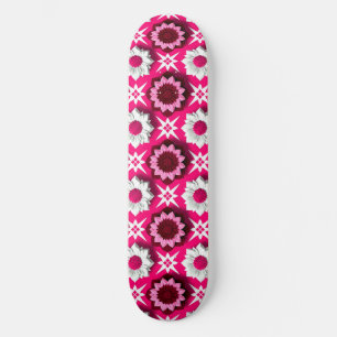 Skateboard Patrón floral con loto rosa y blanco vibrante