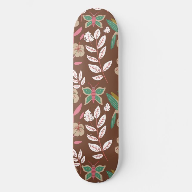 Skateboard Patrón floral continuo de flores, hojas, mariposa (Anverso)