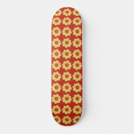 Skateboard Patrón floral Dahlia amarillo en rojo