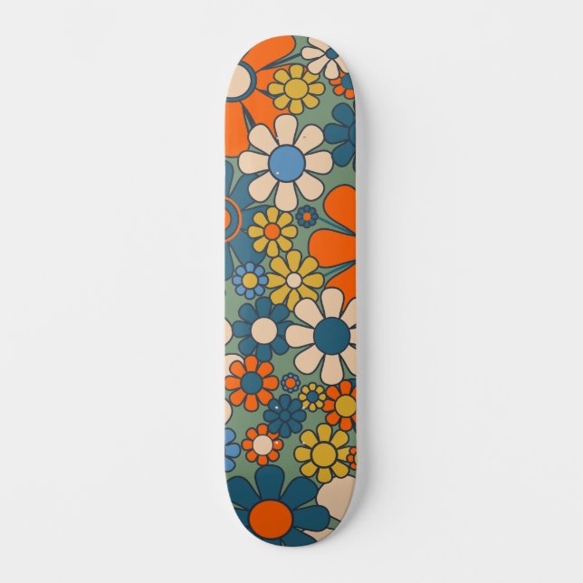 Skateboard Patrón floral de flores de jardín retro (Anverso)