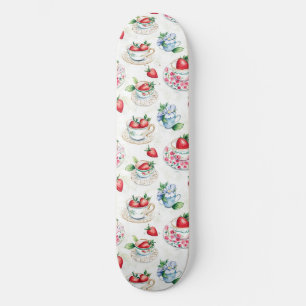 Skateboard Patrón floral de fresa vintage Teacup