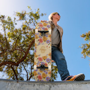 Skateboard Patrón floral de margarita vintage (2)