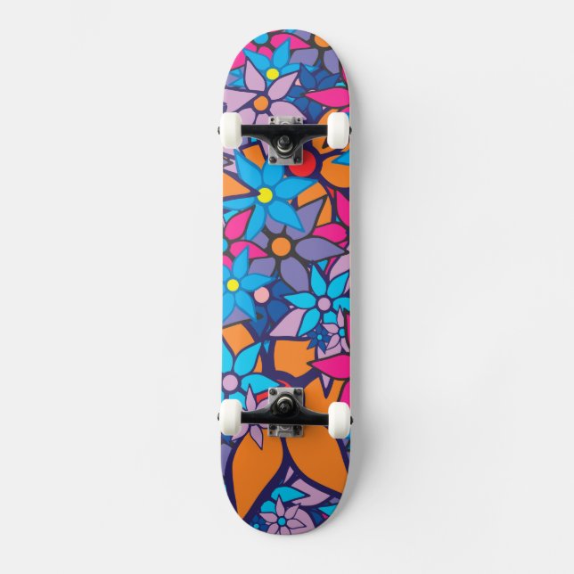 Skateboard Patrón floral de moda #4 (Anverso)