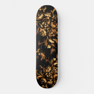 Skateboard Patrón floral de oro para Rosas negros