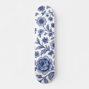 Skateboard Patrón floral de Rosas azules reales