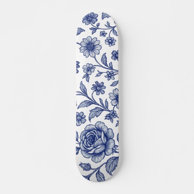 Skateboard Patrón floral de Rosas azules reales (Anverso )