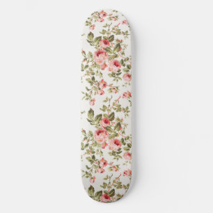 Skateboard Patrón floral de rosas rosadas vintage