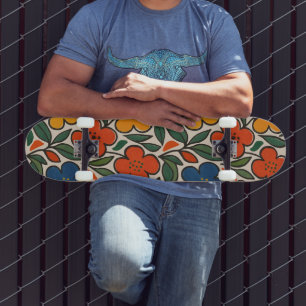 Skateboard Patrón floral estilo retro de los años 60