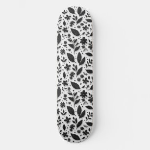 Skateboard Patrón floral monocromo con hojas y flores