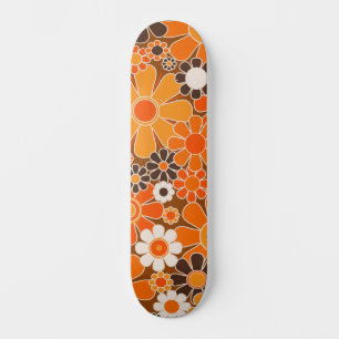 Skateboard Patrón floral retro ochentero naranja y marrón Gro
