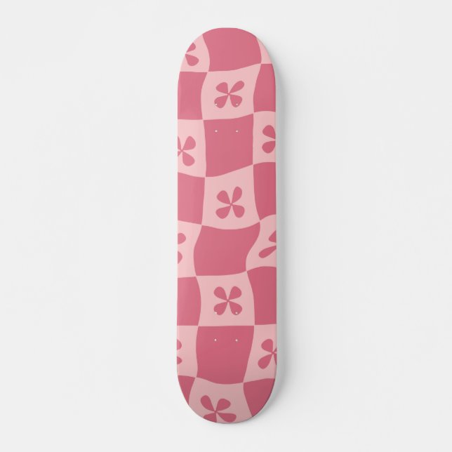 Skateboard Patrón floral retro-rosado controlado (Anverso )