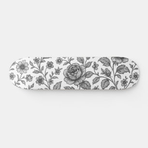 Skateboard Patrón floral Rosa de época