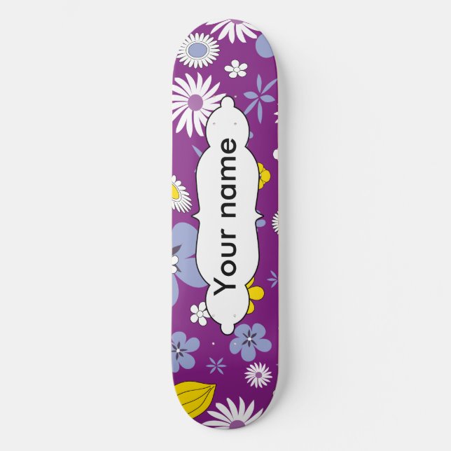 Skateboard Patrón floral sin foco (Anverso)