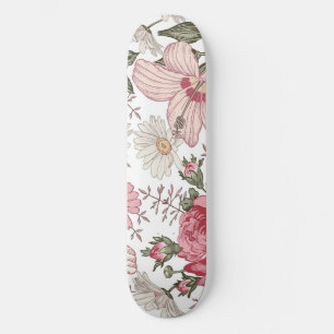 Skateboard Patrón floral vintage con rosas