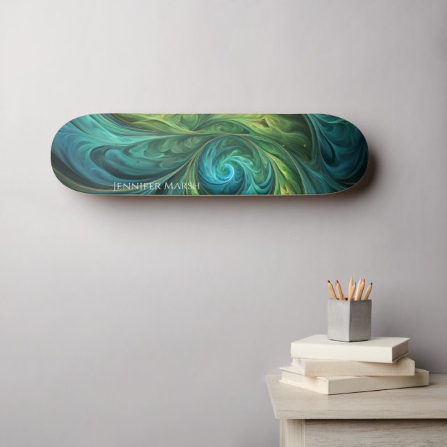 Skateboard Patrón fractal AI verde azul (Arte de pared (horz))
