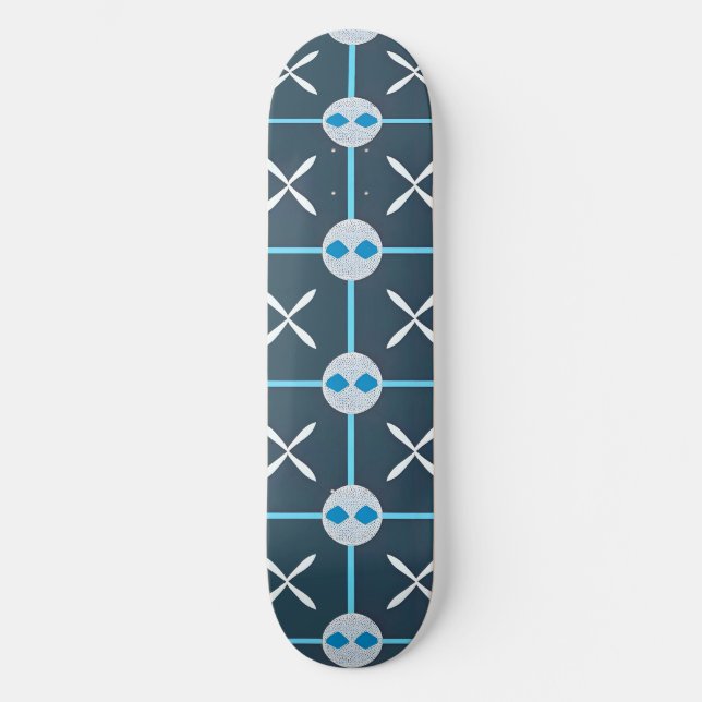 Skateboard Patrón geométrico abstracto azul y blanco (Anverso)