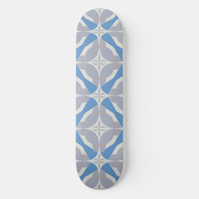 Skateboard Patrón geométrico abstracto azul y blanco (Anverso)