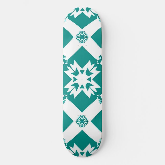 Skateboard Patrón geométrico abstracto en blanco y verde (Anverso)