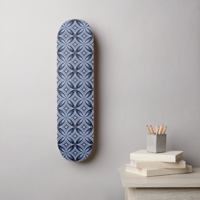 Skateboard Patrón geométrico azul estilo retro (Arte de la pared)