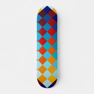 Skateboard Patrón geométrico de cuadrados coloridos
