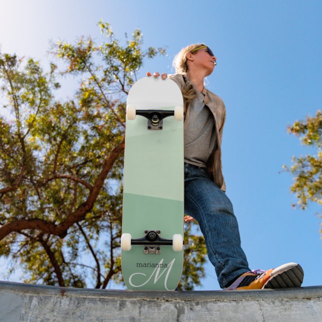 Skateboard Patrón geométrico de tonos verdes de salvia (Exterior 1)