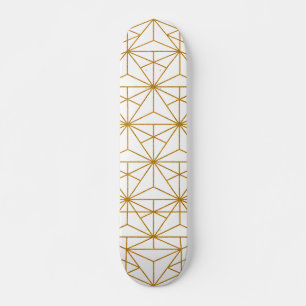 Skateboard Patrón geométrico del arte deco blanco y dorado