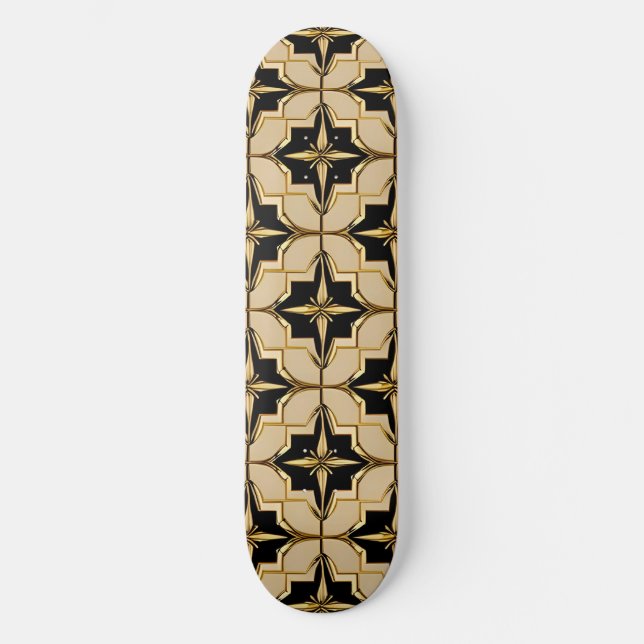 Skateboard Patrón geométrico elegante de oro y negro (Anverso)
