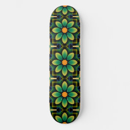 Skateboard Patrón geométrico floral amarillo y verde Mandala