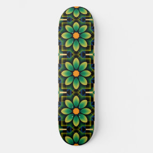Skateboard Patrón geométrico floral amarillo y verde Mandala