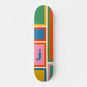 Skateboard Patrón geométrico modular colorido con inicial