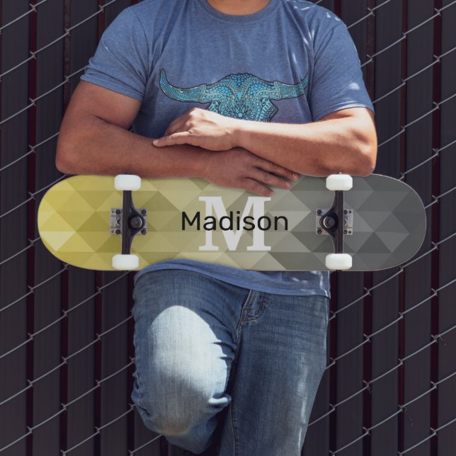 Skateboard Patrón geométrico ómbre de Guay gris amarillo Mono (Exterior 3)