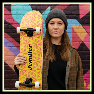 Skateboard Patrón geométrico rosa del Naranja amarillo negrit