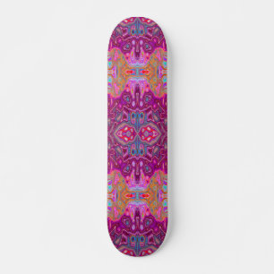 Skateboard Patrón Groovy Abstracto Magenta Rosa, Azul y Rojo