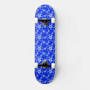 Skateboard Patrón hawaiano azul hibiscus