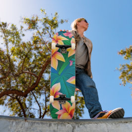 Skateboard Patrón hawaiano de flores tropicales