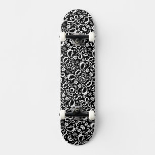 Skateboard patrón indio exquisito blanco y negro