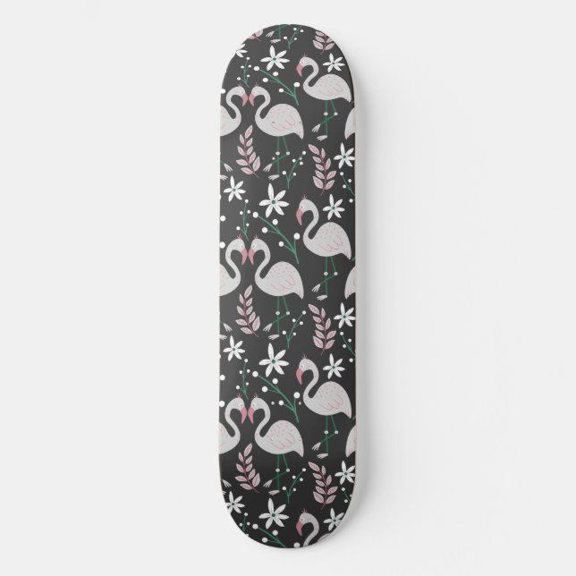 Skateboard Patrón ininterrumpido de flamenco blanco sobre fon (Anverso)