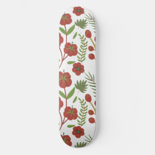 Skateboard Patrón ininterrumpido de flores rojas sobre fondo