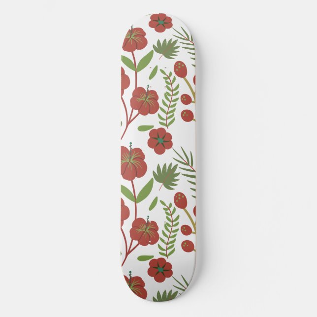 Skateboard Patrón ininterrumpido de flores rojas sobre fondo  (Anverso)