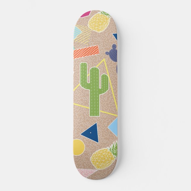 Skateboard Patrón inspirado en Memphis geométricos de cactus  (Anverso)