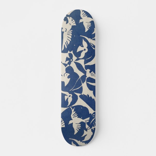 Skateboard Patrón japonés blanco y azul vintage (Anverso )